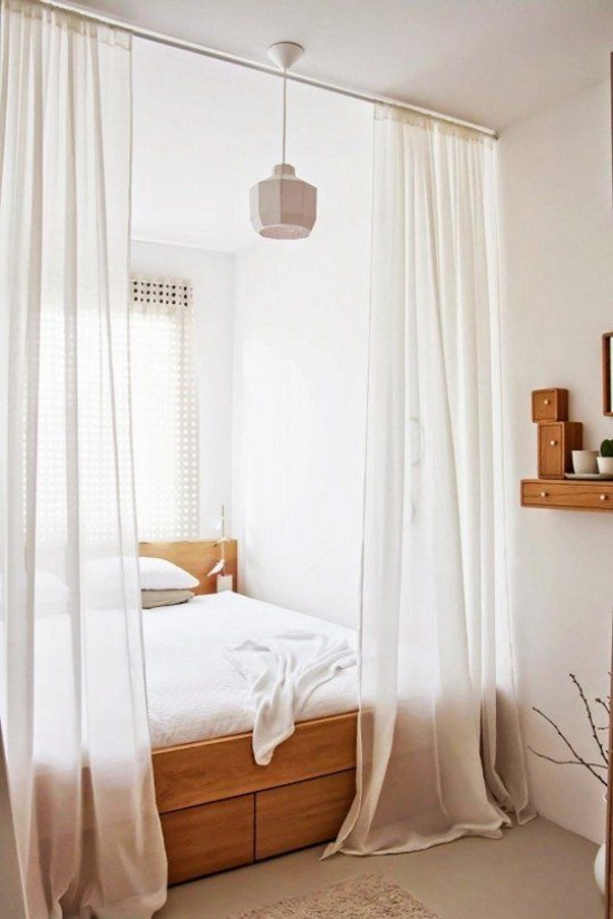 Raumteiler leichte transparente Gardinen in Weiß Schlafbereich gekonnt absondern
