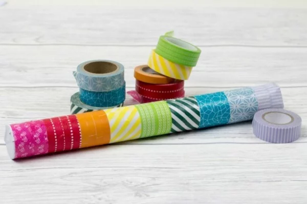 Regenmacher basteln nötige Materialien Washi Tape Bastelideen verschiedene Muster