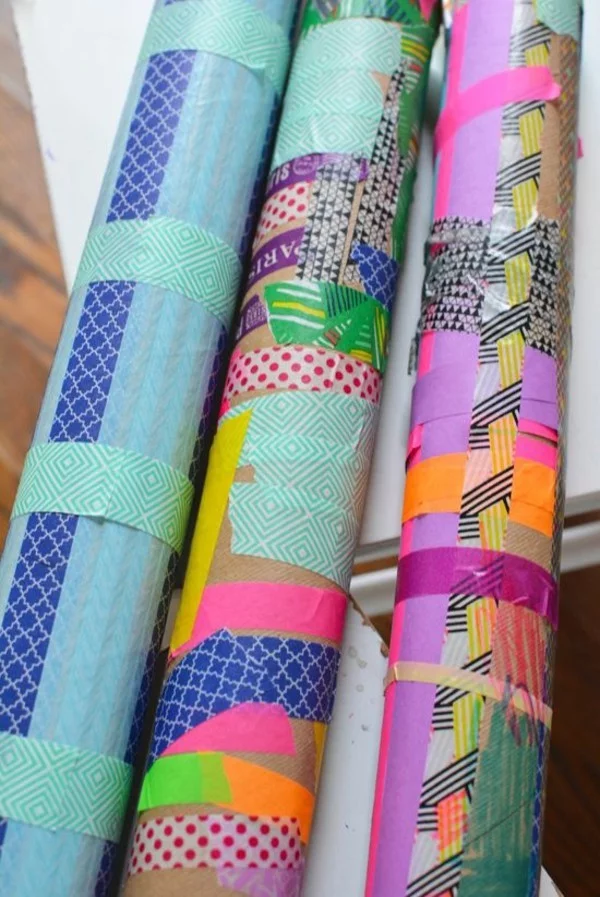 Kinder dekorieren den Regenmacher buntes Washi Tape verwenden tolle Bastelideen 