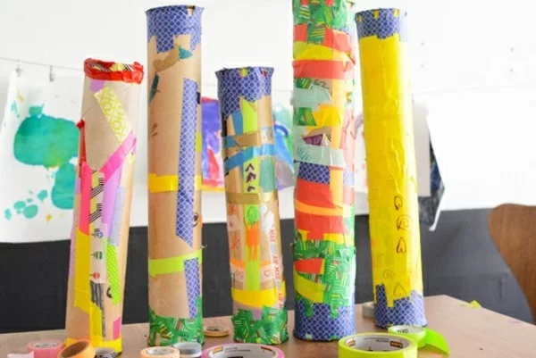 Regenmacher in verschiedenen Farben dekoriieren mit Washi Tape bekleben lustiges Resultat 