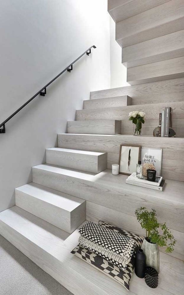 Stairwell made of wood in a light color Stair design - wonderful white stairs