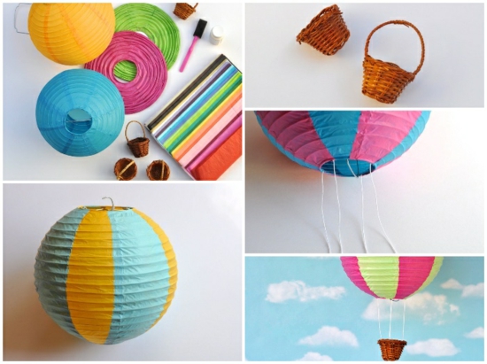 heißluftballon basteln aus reispapier lampion und korb