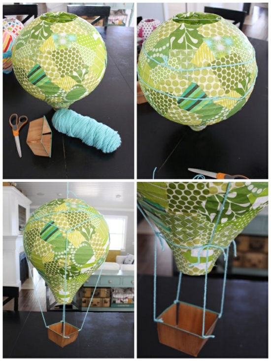 heißluftballon basteln mit stoff und reispapier lampion