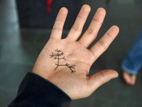 kleine tattoos männer handfläche baumzweige