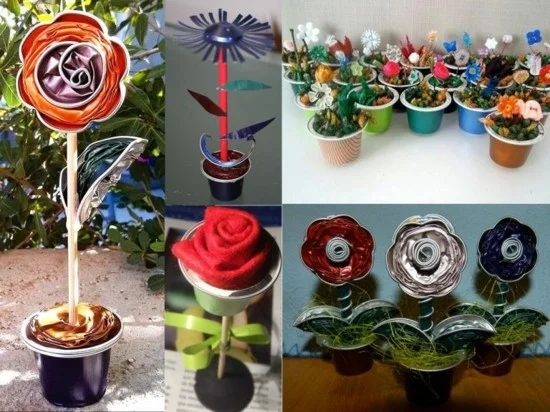 DIY Blumen aus Kaffeekapseln als Gartendeko 