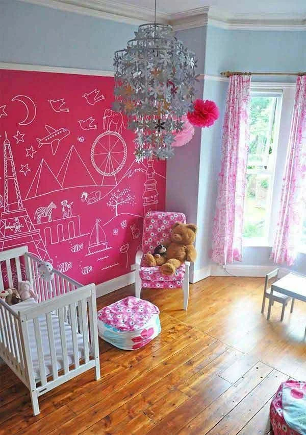 Kinderzimmer Wand Pink Tafelfarbe kreative Wandgestaltung