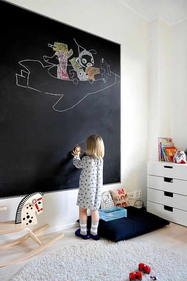 Tafelfarbe Wand Kinderzimmer Akzentwand Kreidetafel Flugzeug Wanddeko Ideen