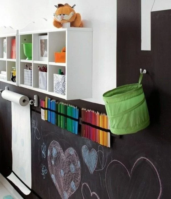 Tafelfarbe Wand Kinderzimmer Wanddeko Ideen Kinderzeichnungen Herzen