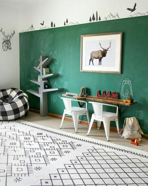 Wanddekoration kreative Wand grün Kreidetafel Tafelfarbe Kinderzimmer