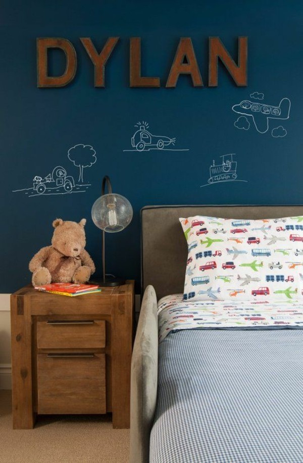 Wände streichen Kinderzimmer Wandfarbe dunkelblau Tafelfarbe magnetisch