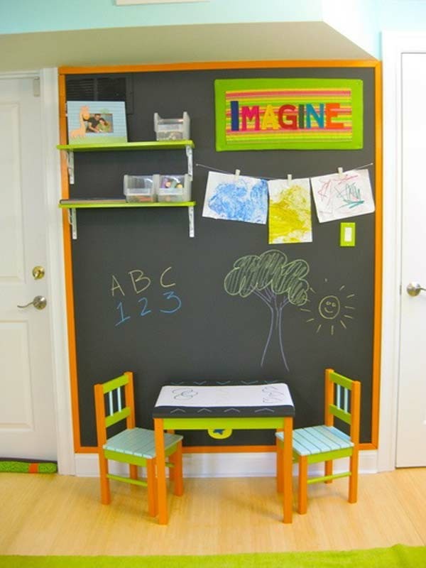 Wände streichen Tafelfarbe Kinderzimmer Interieur