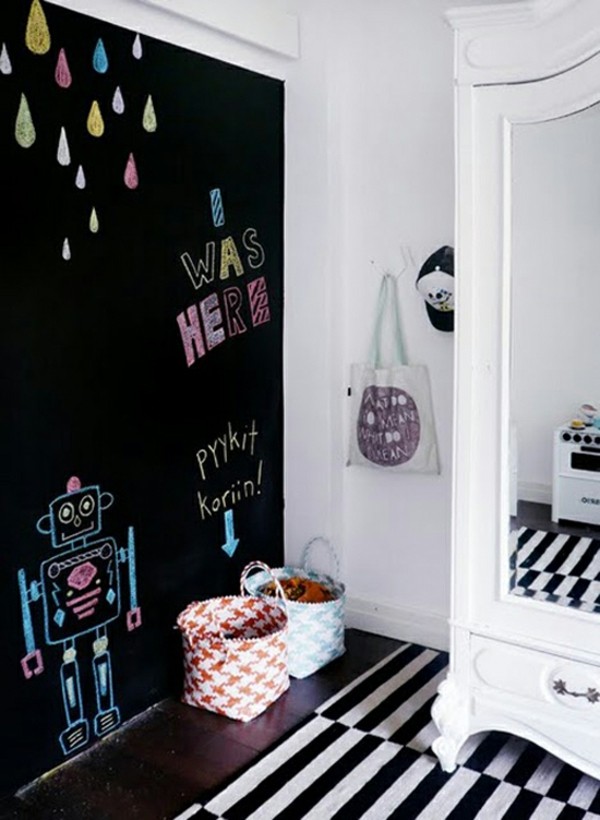 Wände streichen Tafelfarbe Kinderzimmer Wand schwarz