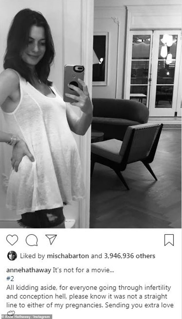 Anne Hathaway zum zweiten Mal schwanger macht anderen Frauen Mut via Instagram