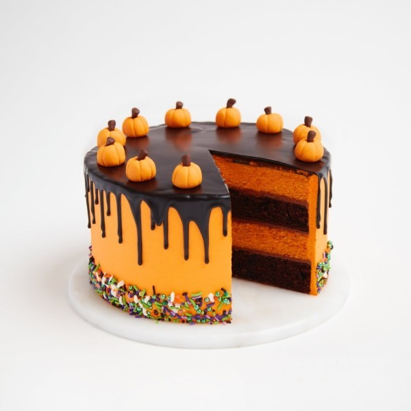 Halloween Kuchen - orangene und schokoladen Glasur