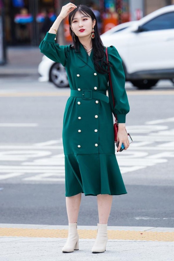  Μακριά πράσινα φορέματα - Street μόδας Seoul Fashion Week 