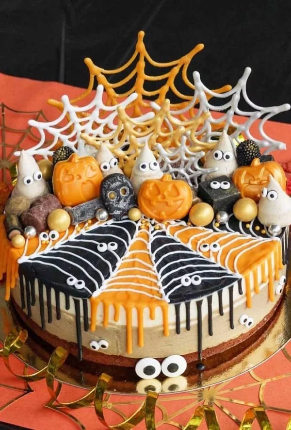 Orange und Schwarz - Netz - Halloween Kuchen