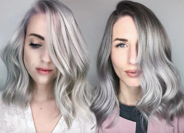 Zwei verschiedene Varianten Haare grau färben