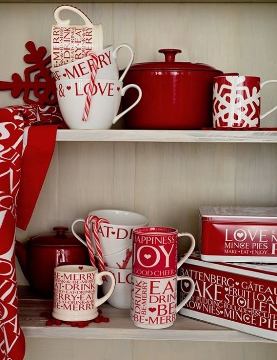 Weihnachtsdeko Ideen in Rot und Weiß Küchengeschirr Tassen