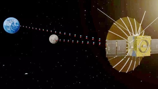 Es ist seit Generationen ein Traum unzähliger Astronomen – ein Radioteleskop auf der Mondrückseite illustration des satelliten im weltraum