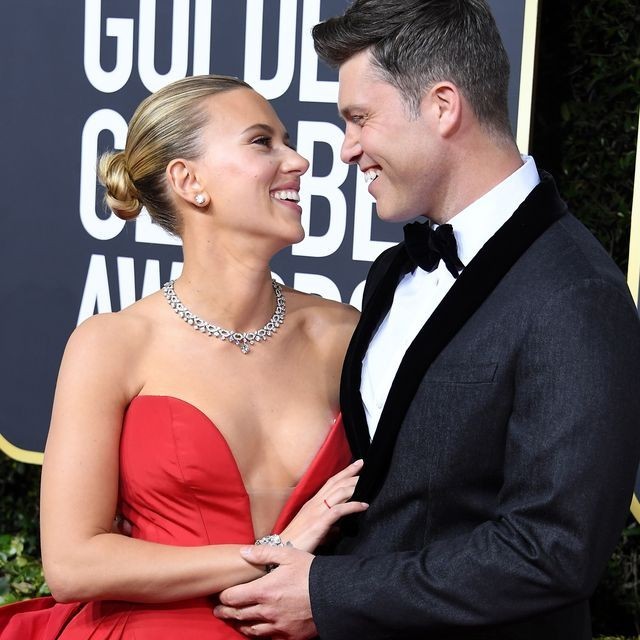 Golden Globe Awards 2020 Scarlett Johansson küsst ihren Verlobten Colin Jost auf dem roten Teppich