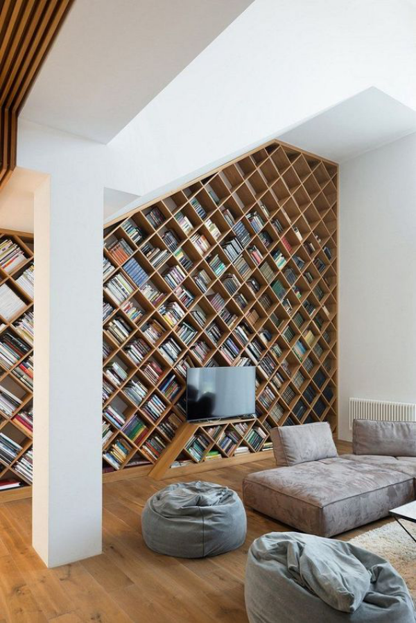 Moderne Hausbibliothek ruhiger Ort eingebaute Bücherwand schicke Lösung