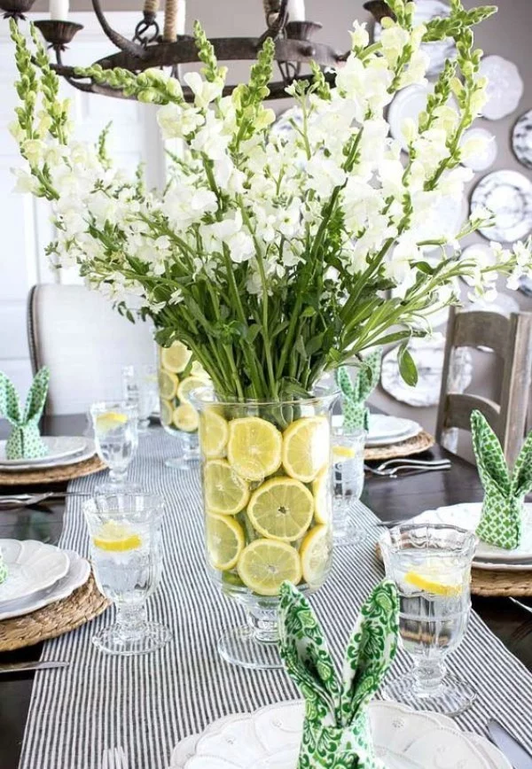 Frühlingsdeko im Glas - Glas mit Zitronen