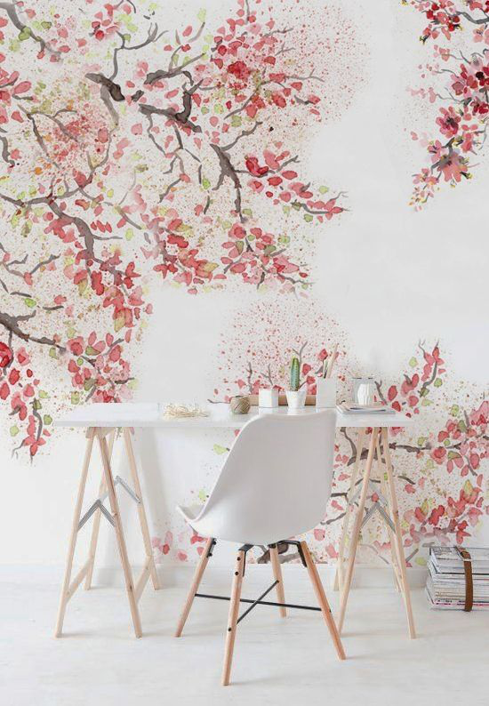 Frühlingsdeko mit Kirschblüten schöne Wandtapete bringt fröhliche Stimmung mit