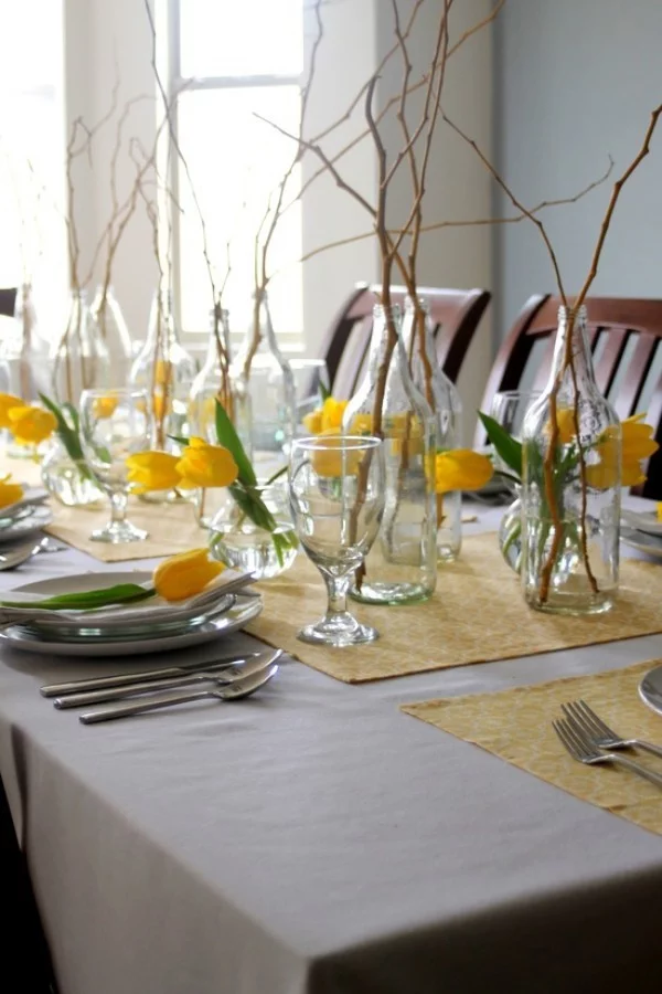 Gelbe Pflanzen - Tischgestaltung - Frühlingsdeko im Glas