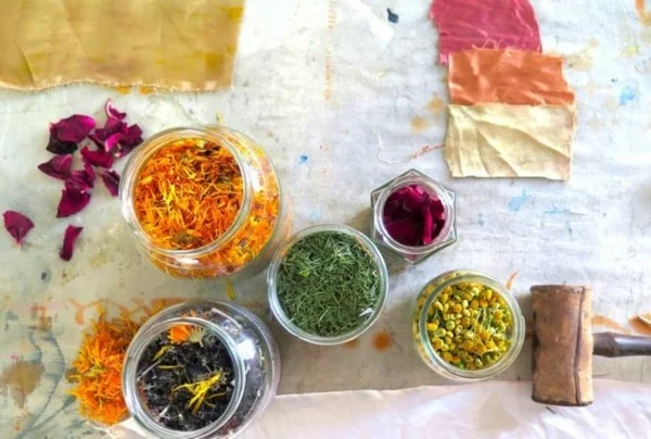 Stoffe Textilien färben mit natürlichen Farbmiteln Lebensmittel verwenden in häuslichen Bedingungen 