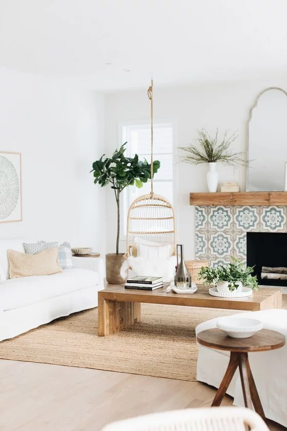 Zeitgemäße Raumgestaltung helles Wohnzimmer helles Holz neutrale Farben Grünpflanze