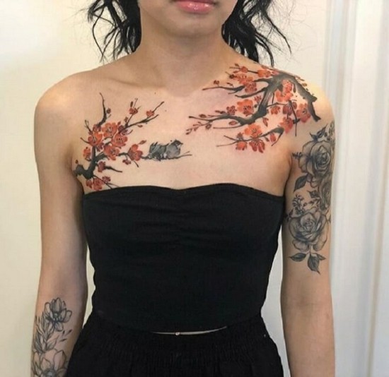 ganz körper kirschblüten tattoo