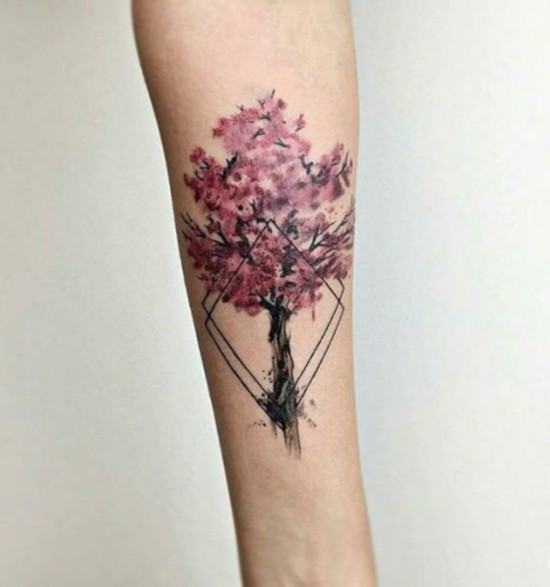 kirschblüten tattoo baum geometrisch