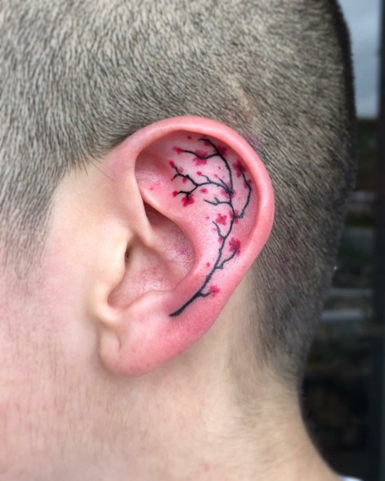 kirschblüten tattoo ohr