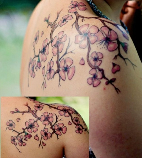 schulter kirschblüten tattoo idee