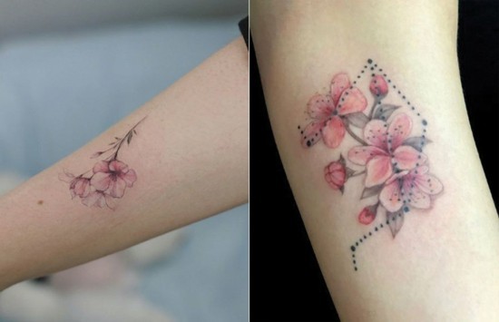 wasserfarben kirschblüten tattoo unterarm