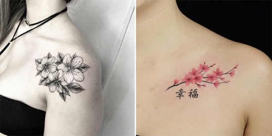 wunderschöne kirschblüten tattoo ideen schulter
