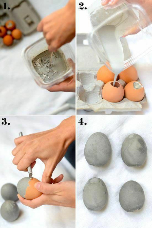Eier ausblasen und mit beton füllen