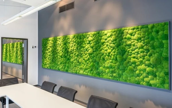 Mooswand Biophilie grüne Wandgestaltung deb Essbereich beleben