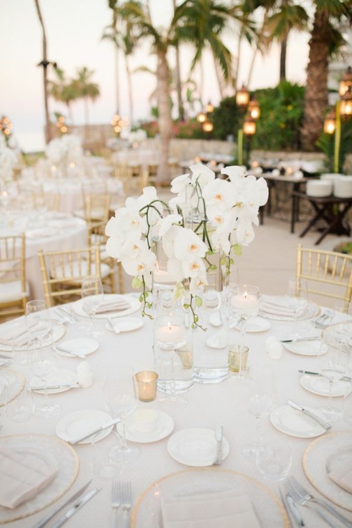Tischdeko mit Orchideen Hochzeitsdeko Ideen weiße Orchideen