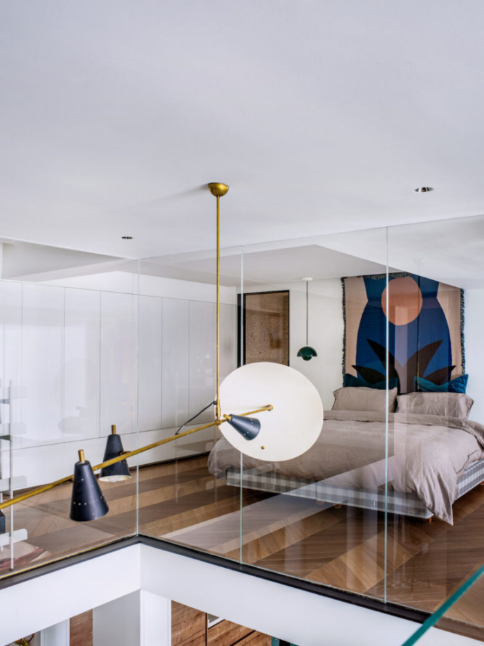 Designerwohnung in China Schlafzimmer Ästhetik pur Glaswand