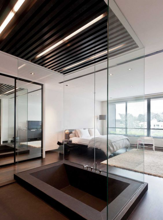 Multifunktionale Räume modernes Badezimmer Teil des Schlafzimmers