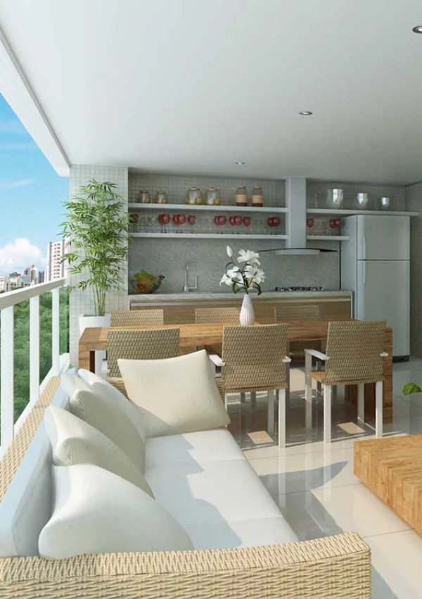 Braune und weiße Möbeleinrichtung - Balkon-Sofa