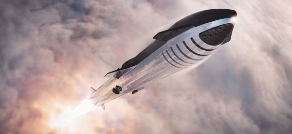 Der Raketenprototyp Starship SN4 von SpaceX explodiert während Test illustration der rakete im weltall