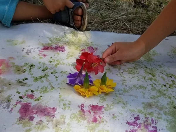 Tataki Zomé japanische Technik mit frischen Blumen Stoffe bedrucken natürliche Farben heruasgewinnen 