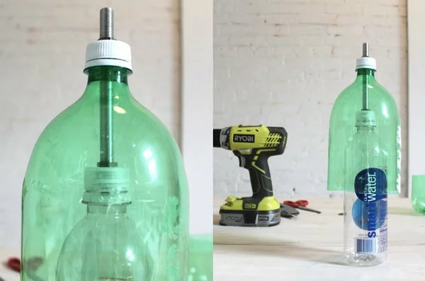Betonlampe selber machen Anleitung Plastikflaschen vorbereiten