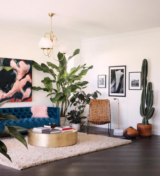 Dekoideen Wohnzimmer üppige grüne Topfpflanzen bringen mehr Exotik mit in den Raum