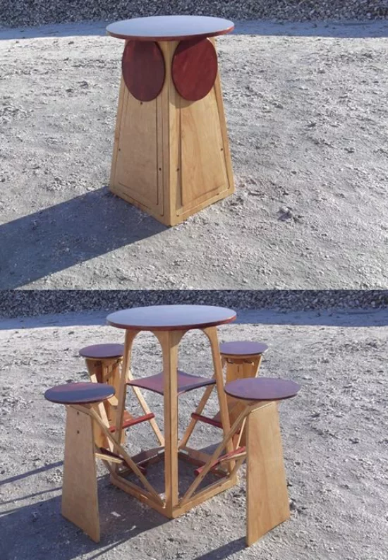 Klapptisch clevere Ideen für klappbare Möbelstücke cleveres Modell Tisch mit angebauten Stühlen platzsparend