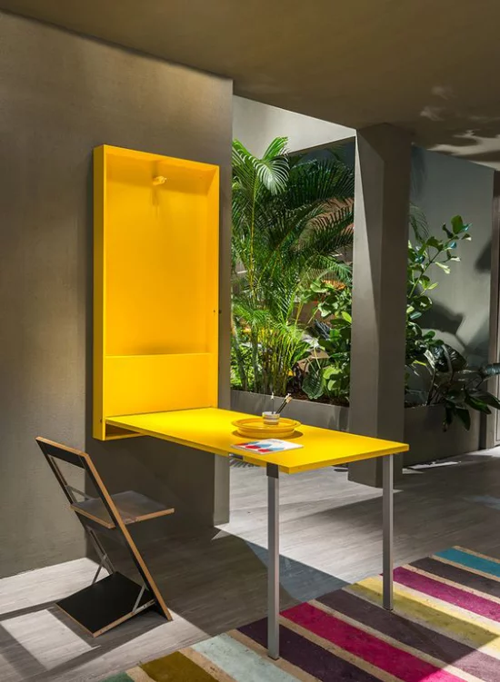Klapptisch clevere Ideen für klappbare Möbelstücke faltbarer Tisch in Zitronengelb modernes Design