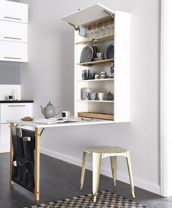Klapptisch clevere Ideen für klappbare Möbelstücke in der Küche zusätzliche Arbeitsfläche das Gestell aus Holz