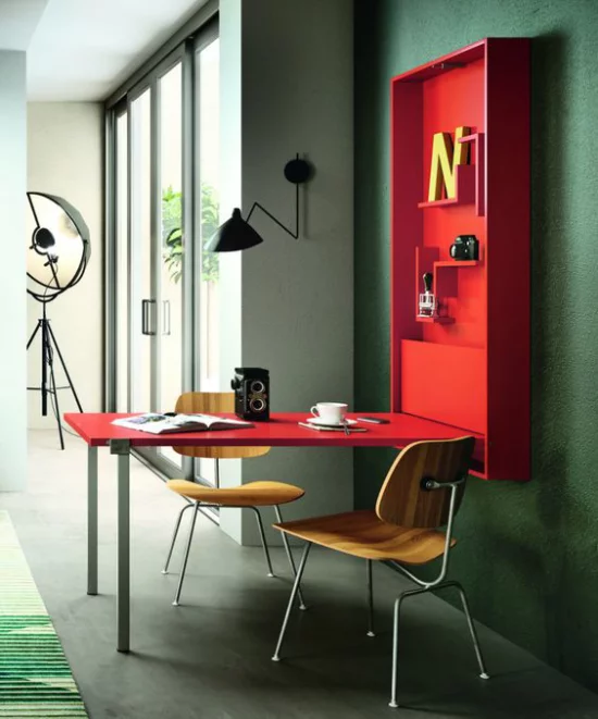 Klapptisch clevere Ideen für klappbare Möbelstücke platzsparend eyecatching in Rot gestrichen